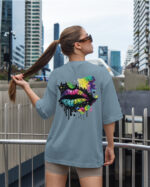 TL0469BIG Tshirt Oversize Peackock Blue23 Damska koszulka Gruba Premium <br>Kolorowy Motyw Ust