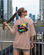 TL0469BIG Tshirt Oversize Pink23 Damska koszulka Gruba Premium <br>Kolorowy Motyw Ust