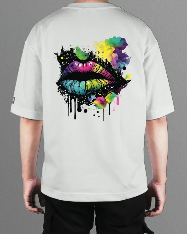 TL0469BIG Tshirt Oversize White22 Męska koszulka Gruba Premium <br>Kolorowy Motyw Ust