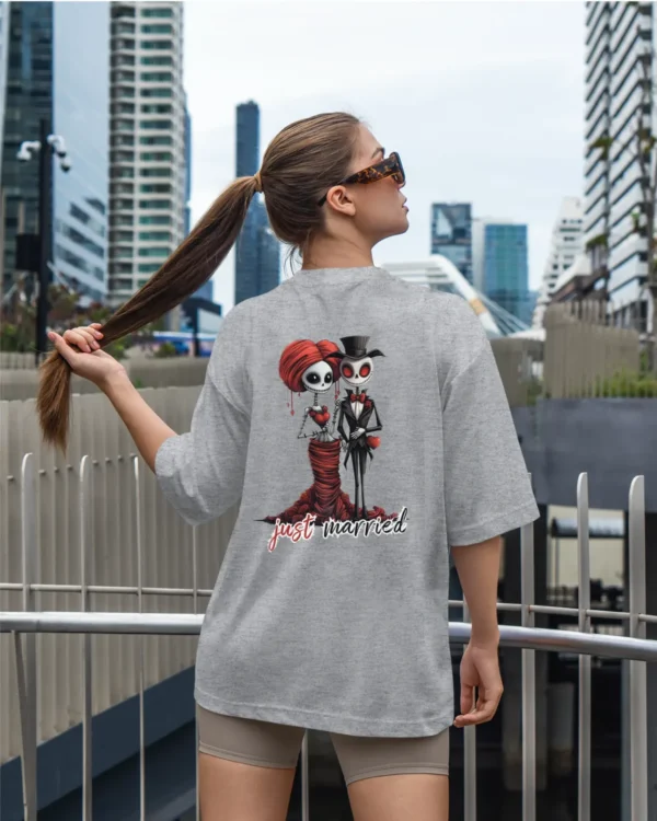 TL0470BIG Tshirt Oversize Graphite&grey26 Damska koszulka Gruba Premium <br>Just Married