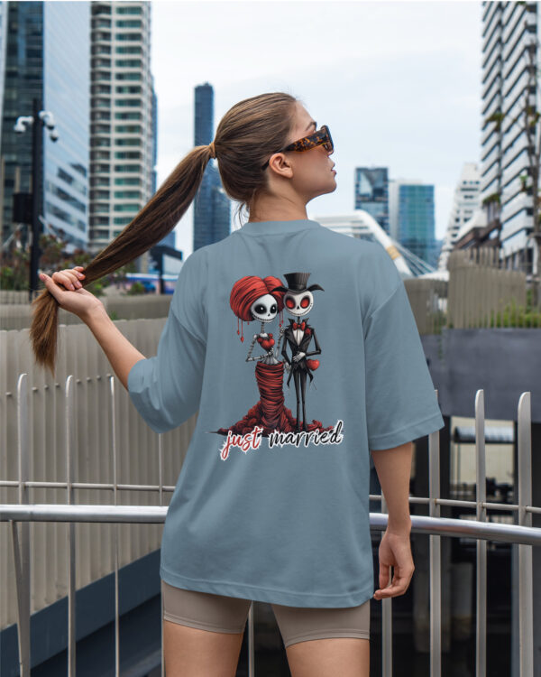 TL0470BIG Tshirt Oversize Peackock Blue23 Damska koszulka Gruba Premium <br>Just Married