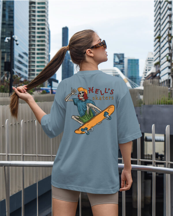 TL0473BIG Tshirt Oversize Peackock Blue23 Damska koszulka Gruba Premium <br>Hell’s Skaters