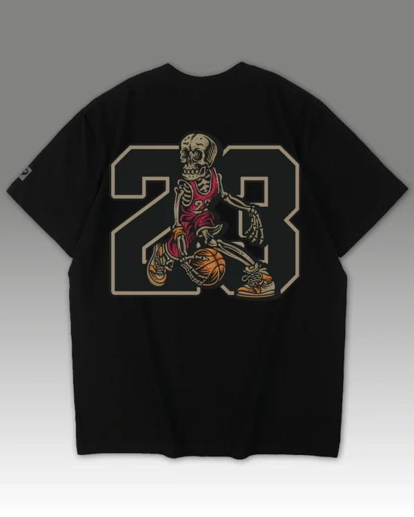 TL0474BIG Tshirt Oversize Black2 Damska koszulka Gruba Premium <br>Szkielet Koszykarz 23