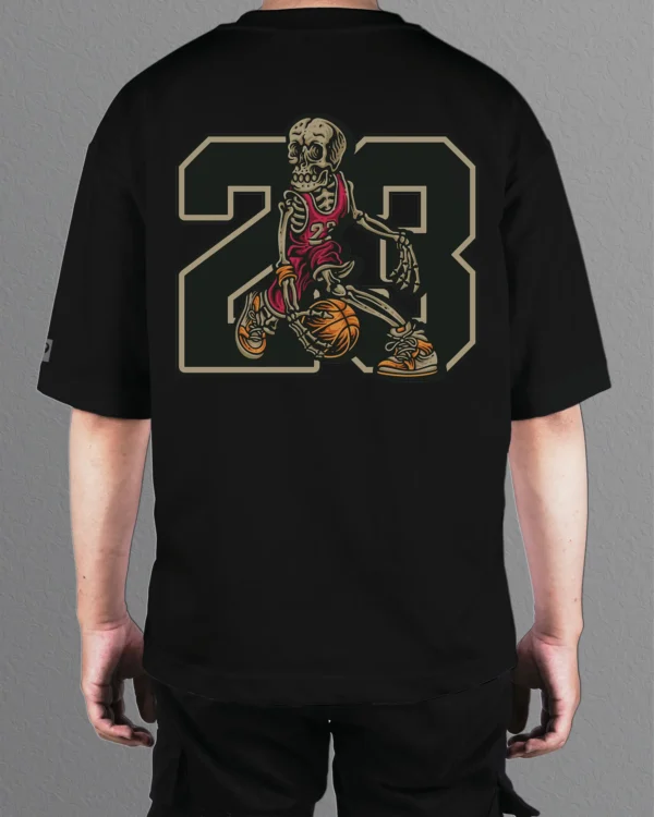 TL0474BIG Tshirt Oversize Black4 Męska koszulka Gruba Premium <br>Szkielet Koszykarz 23
