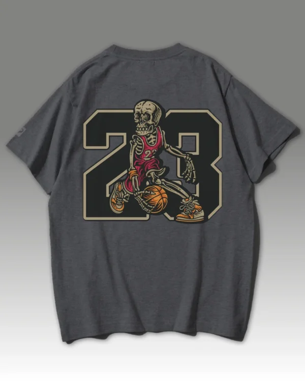 TL0474BIG Tshirt Oversize Graphite&grey2 Damska koszulka Gruba Premium <br>Szkielet Koszykarz 23