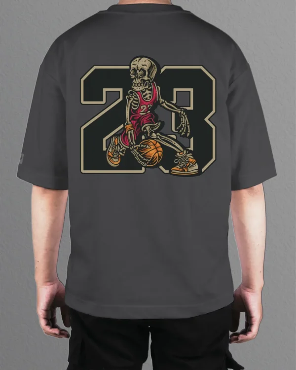 TL0474BIG Tshirt Oversize Graphite&grey22 Męska koszulka Gruba Premium <br>Szkielet Koszykarz 23