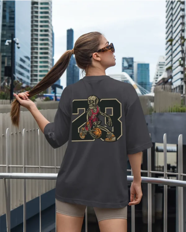 TL0474BIG Tshirt Oversize Graphite&grey23 Damska koszulka Gruba Premium <br>Szkielet Koszykarz 23