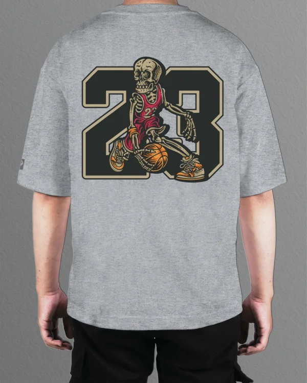 TL0474BIG Tshirt Oversize Graphite&grey25 Męska koszulka Gruba Premium <br>Szkielet Koszykarz 23