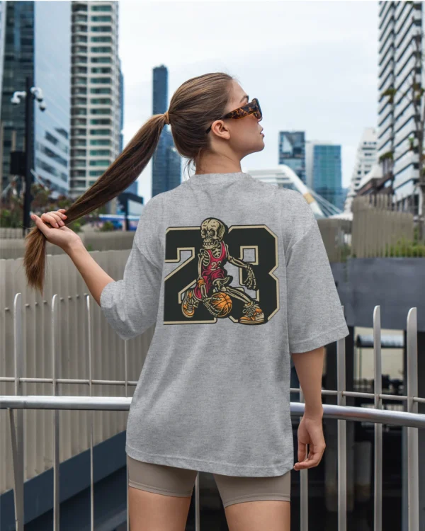 TL0474BIG Tshirt Oversize Graphite&grey26 Damska koszulka Gruba Premium <br>Szkielet Koszykarz 23