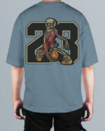 TL0474BIG Tshirt Oversize Peackock Blue22 Męska koszulka Gruba Premium <br>Szkielet Koszykarz 23