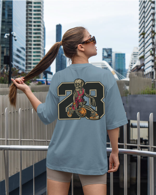 TL0474BIG Tshirt Oversize Peackock Blue23 Damska koszulka Gruba Premium <br>Szkielet Koszykarz 23