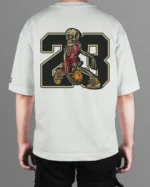 TL0474BIG Tshirt Oversize White22 Męska koszulka Gruba Premium <br>Szkielet Koszykarz 23