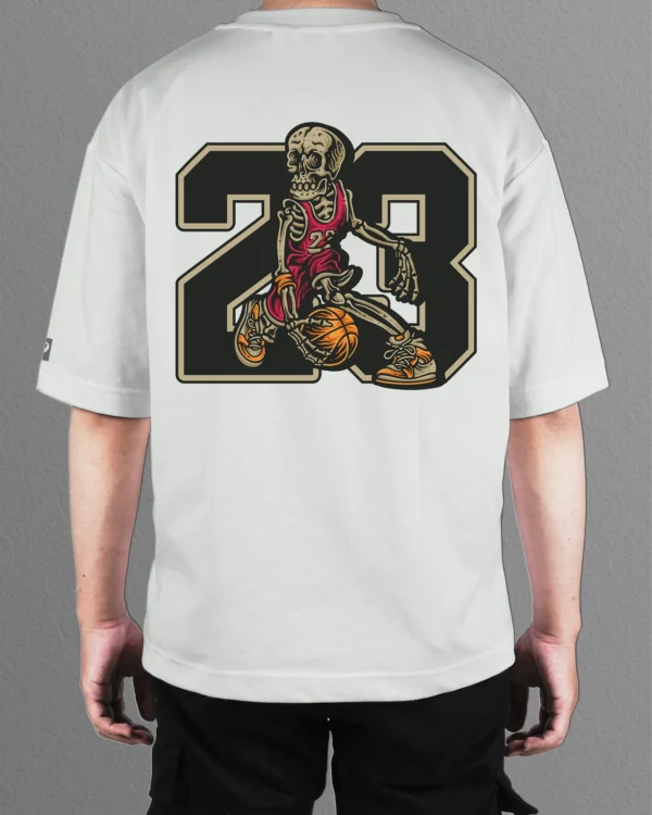 TL0474BIG Tshirt Oversize White22 Męska koszulka Gruba Premium <br>Szkielet Koszykarz 23