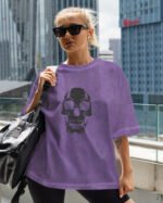 Koszulka oversize efekt sprania <br>nadruk silikonowy Czerwona Czaszka