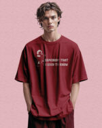 PLO 037 GRAPHITE GLI Tshirt Oversize Wine Red2 Koszulka Gruba Premium <br>Nadruk brokatowy Vintage Pop