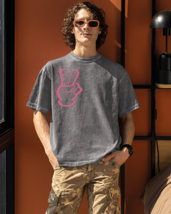 PLO 049 ROSE VEL Tshirt Old Look Grey2 Koszulka oversize efekt sprania <br>Nadruk Zamszowy Pokój