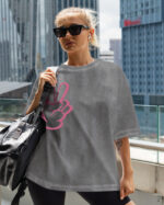 PLO 049 ROSE VEL Tshirt Old Look Grey3 Koszulka oversize efekt sprania <br>Nadruk Zamszowy Pokój