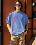 PLO 049 ROSE VEL Tshirt Old Look Sky Blue2 Koszulka oversize efekt sprania <br>Nadruk Zamszowy Pokój