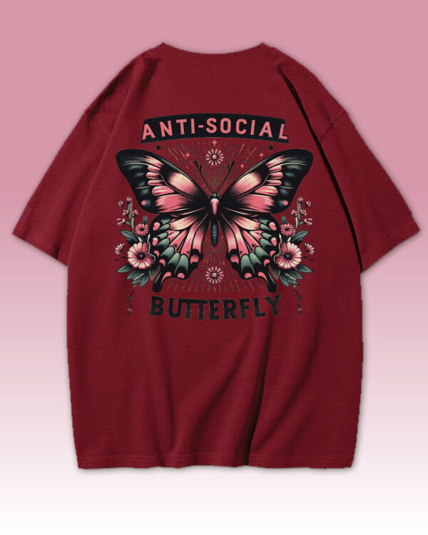 TL0453BIG Tshirt Oversize Wine Red2 Męska koszulka oversize Anti-social Butterfly