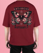 TL0453BIG Tshirt Oversize Wine Red22 Męska koszulka Gruba Premium <br>Anti-social Butterfly