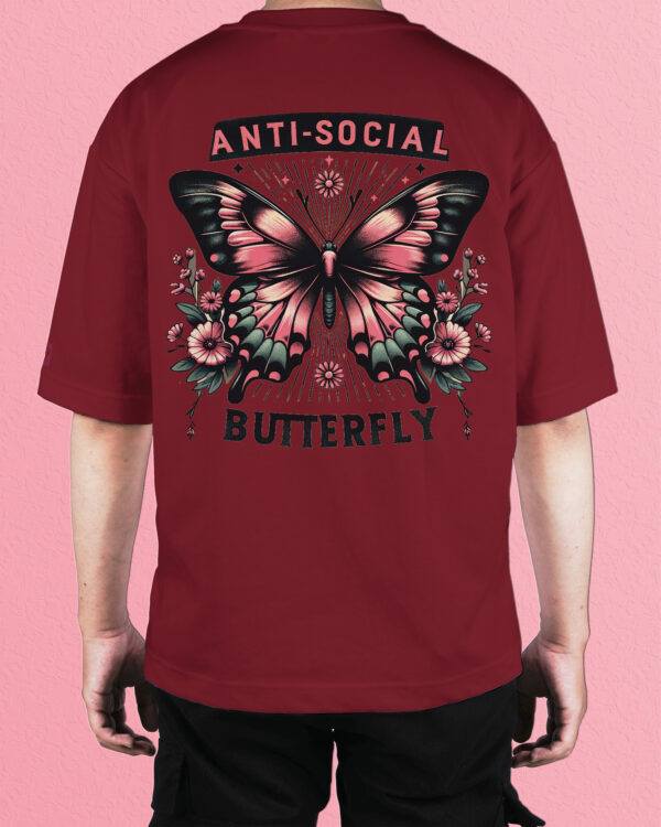 TL0453BIG Tshirt Oversize Wine Red22 Męska koszulka Gruba Premium <br>Anti-social Butterfly