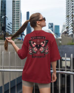 TL0453BIG Tshirt Oversize Wine Red23 Damska koszulka Gruba Premium <br>Anti-social Butterfly