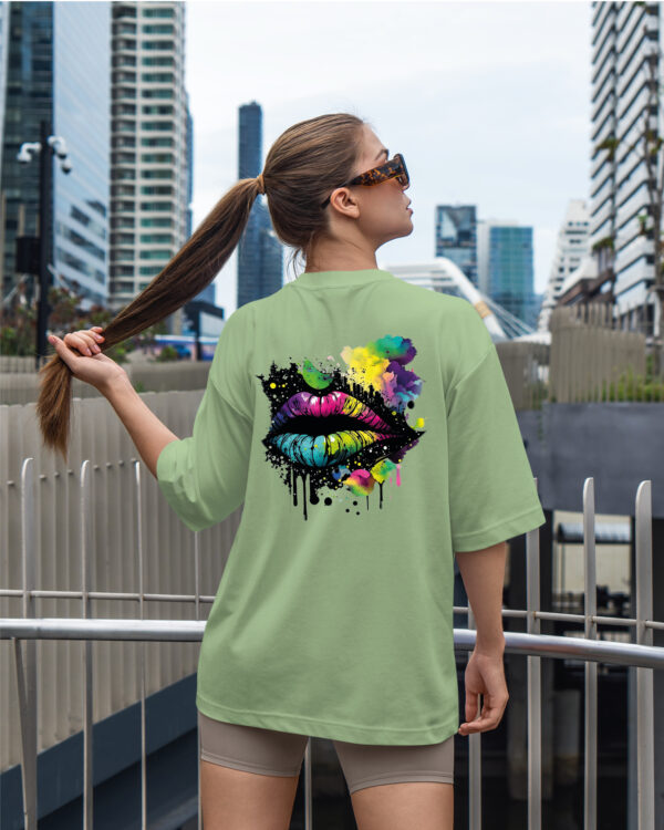 TL0469BIG Tshirt Oversize Matcha23 Damska koszulka Gruba Premium <br>Kolorowy Motyw Ust