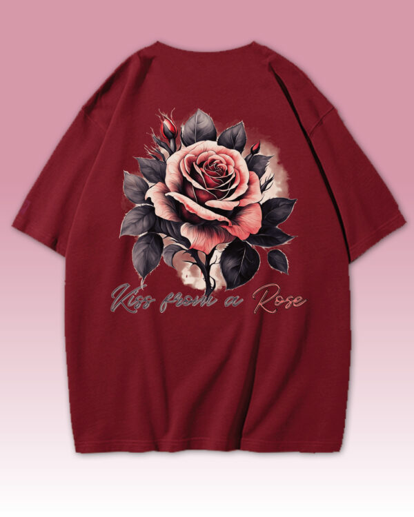 TL0472BIG Tshirt Oversize Wine Red2 Damska koszulka Gruba Premium <br>Kiss from a Rose