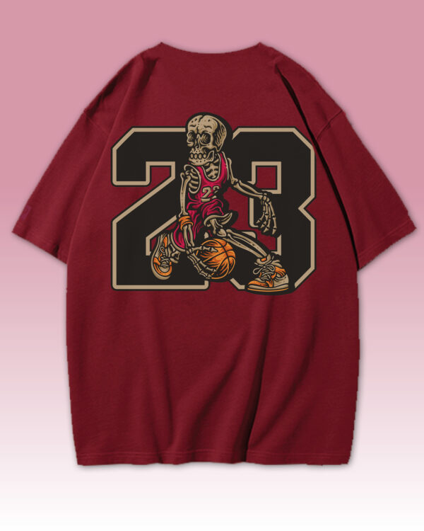 TL0474BIG Tshirt Oversize Wine Red2 Damska koszulka Gruba Premium <br>Szkielet Koszykarz 23