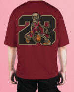 TL0474BIG Tshirt Oversize Wine Red22 Męska koszulka Gruba Premium <br>Szkielet Koszykarz 23