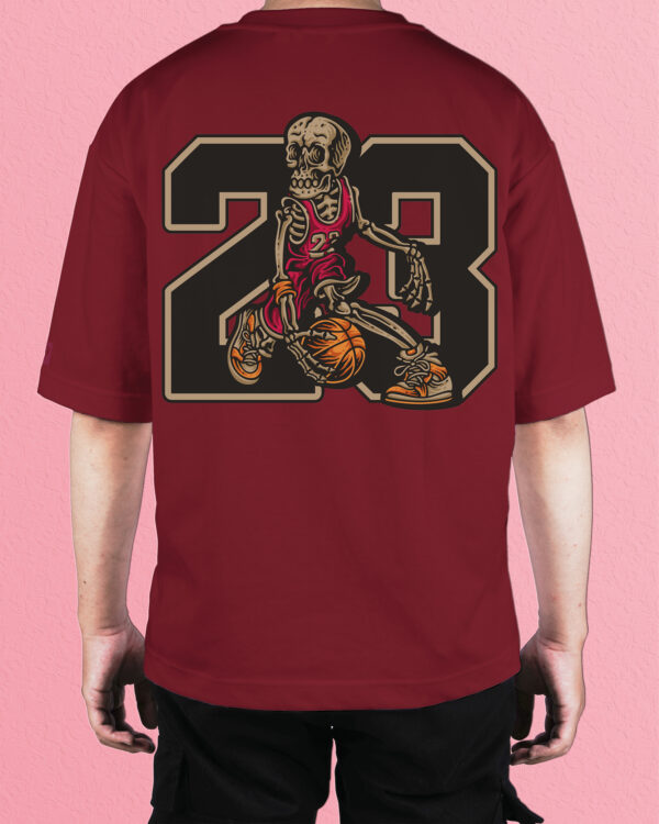 TL0474BIG Tshirt Oversize Wine Red22 Męska koszulka Gruba Premium <br>Szkielet Koszykarz 23
