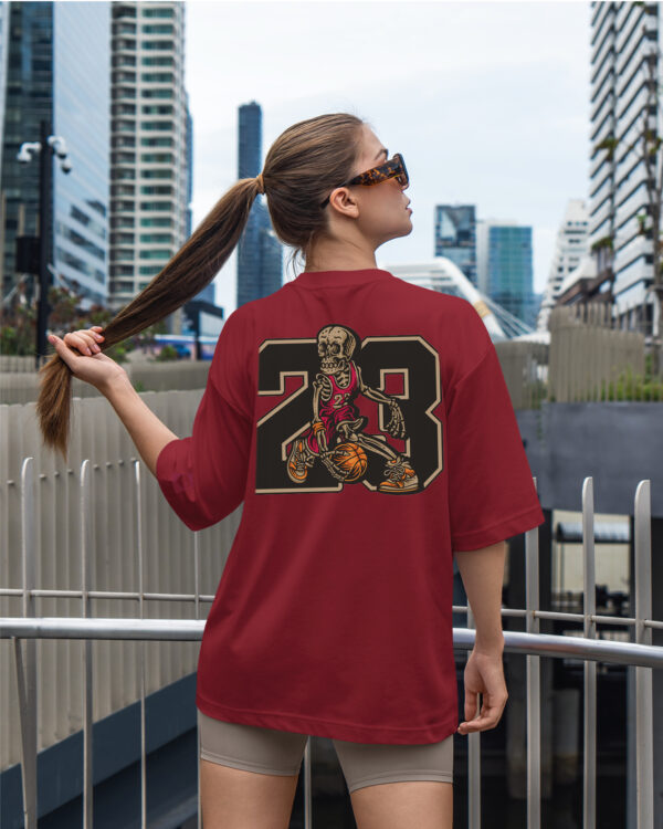 TL0474BIG Tshirt Oversize Wine Red23 Damska koszulka Gruba Premium <br>Szkielet Koszykarz 23