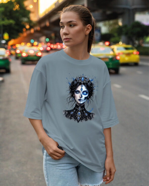 TL0857 Tshirt Oversize Blue3 Koszulka Gruba Premium Lodowa Królowa Mroku