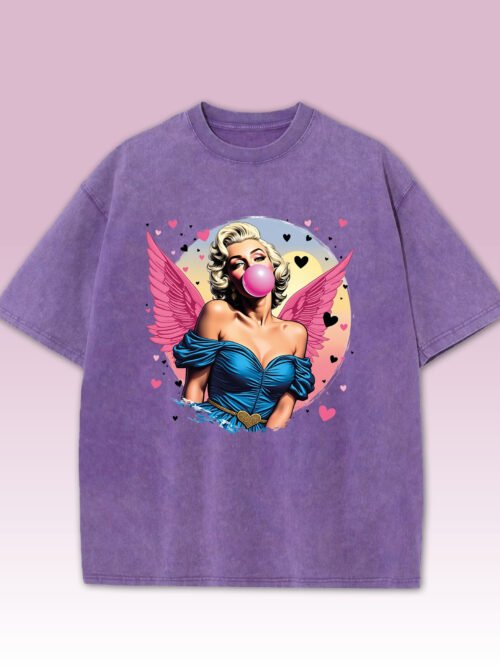 Koszulka oversize efekt sprania Anielska Marilyn Monroe