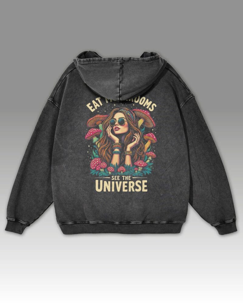 Bluza oversize z kapturem <br>Magiczne Grzyby – efekt sprania