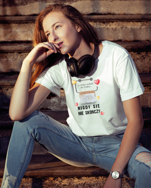 TL0927 UNI FRONT3 Koszulka na Walentynki <br>Moja miłość nigdy się nie skończy