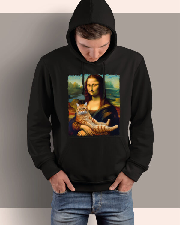 TL0303 Tshirt Hoodie Sweater SIM12 Bluza z kapturem Mona Lisa z kotem