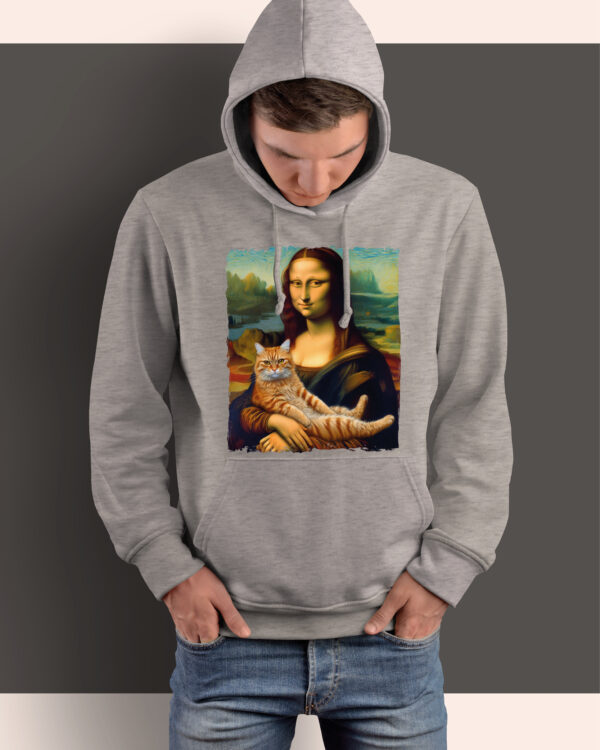 TL0303 Tshirt Hoodie Sweater SIM15 Bluza z kapturem Mona Lisa z kotem