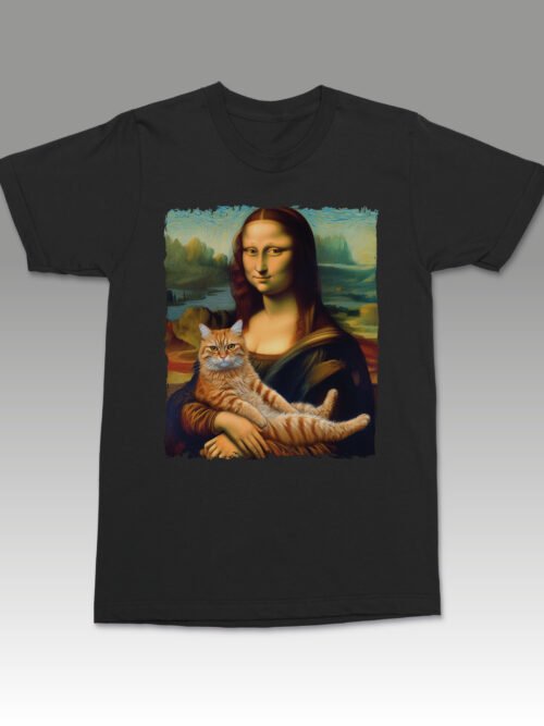 Koszulka z grafiką Mona Lisa z kotem