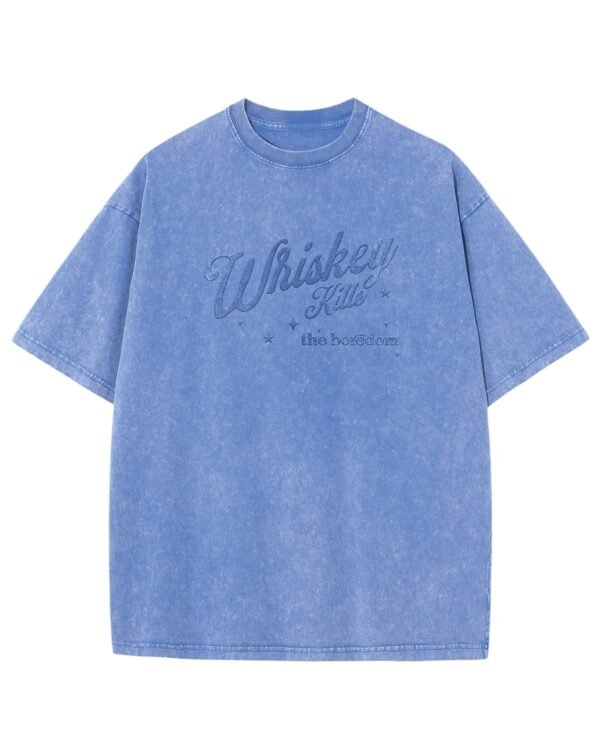 Koszulka oversize efekt sprania <br>Nadruk brokatowy Whiskey