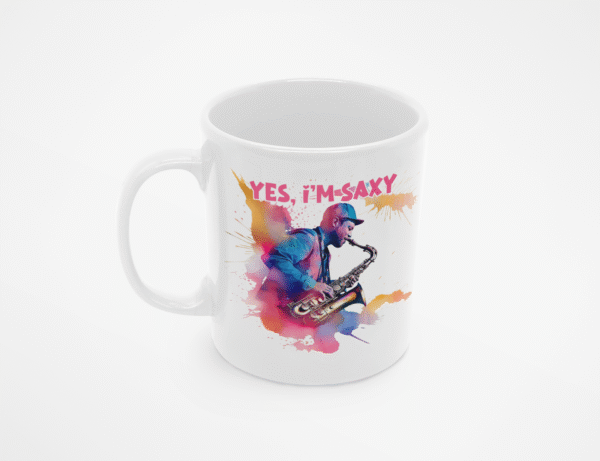 Kubek z saksofonistą i napisem Yes I'm Saxy