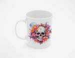 Kubek z czaszką i kwiatami kolorowy styl Día de los Muertos