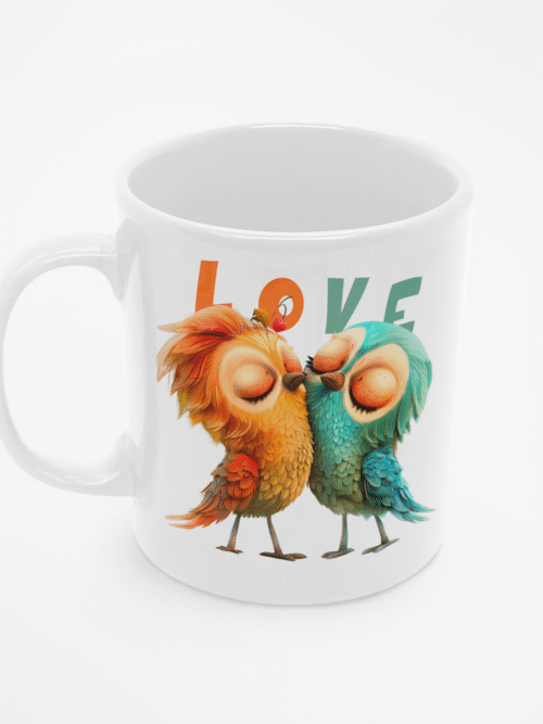 TL SUB MUG WH 0389 00 Kubek z zakochanymi ptaszkami i napisem LOVE
