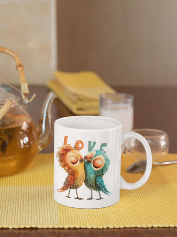 TL SUB MUG WH 0389 01 Kubek z zakochanymi ptaszkami i napisem LOVE