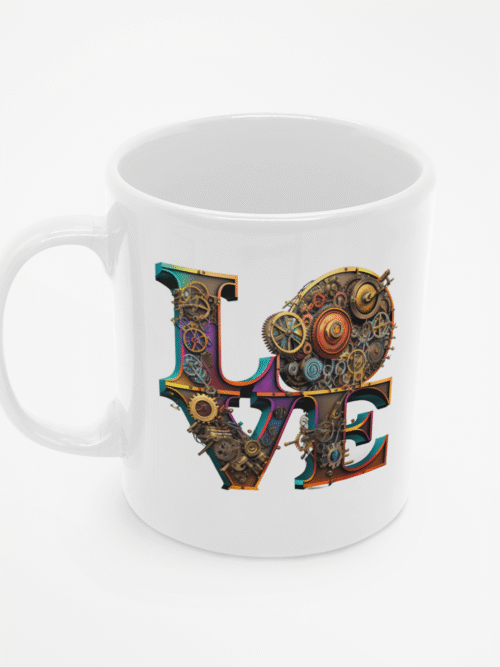 TL SUB MUG WH 0471 00 Kubek steampunk z napisem LOVE