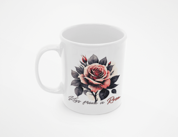 Kubek z różą i napisem Kiss from a Rose romantyczny prezent