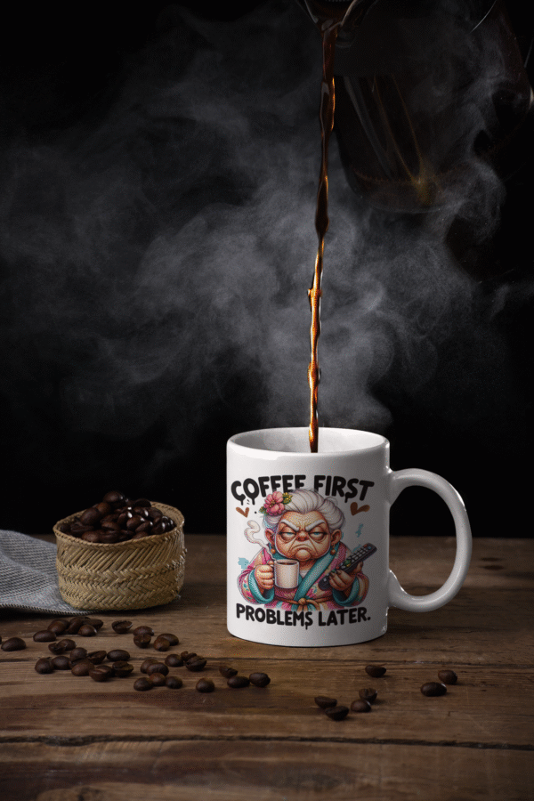 TL SUB MUG WH 0862 01 Kubek dla kawosza z humorem Coffee first. Problems later.