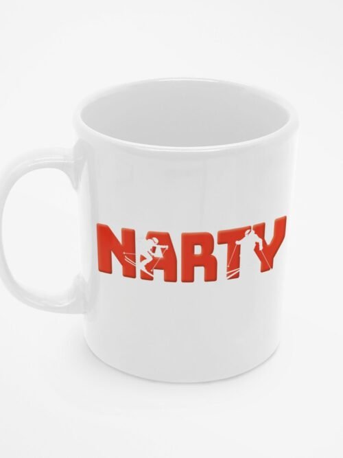 Kubek z napisem NARTY i sylwetkami narciarzy
