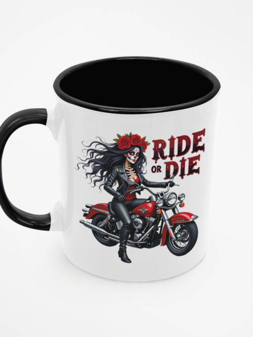 Kubek Ride or Die z motocyklistką - Kobieca siła i styl