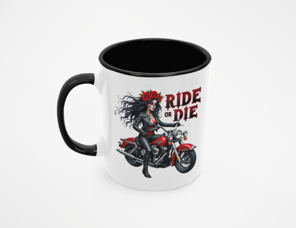 Kubek Ride or Die z motocyklistką - Kobieca siła i styl